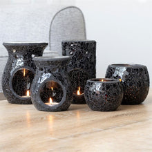 Load image into Gallery viewer, Large Black Crackle Glass Candle Holder