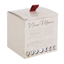 Load image into Gallery viewer, New Moon Wild Orange Manifestation Candle with Clear Quartz