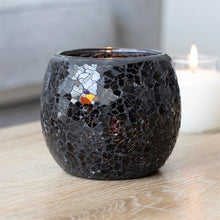 Load image into Gallery viewer, Large Black Crackle Glass Candle Holder