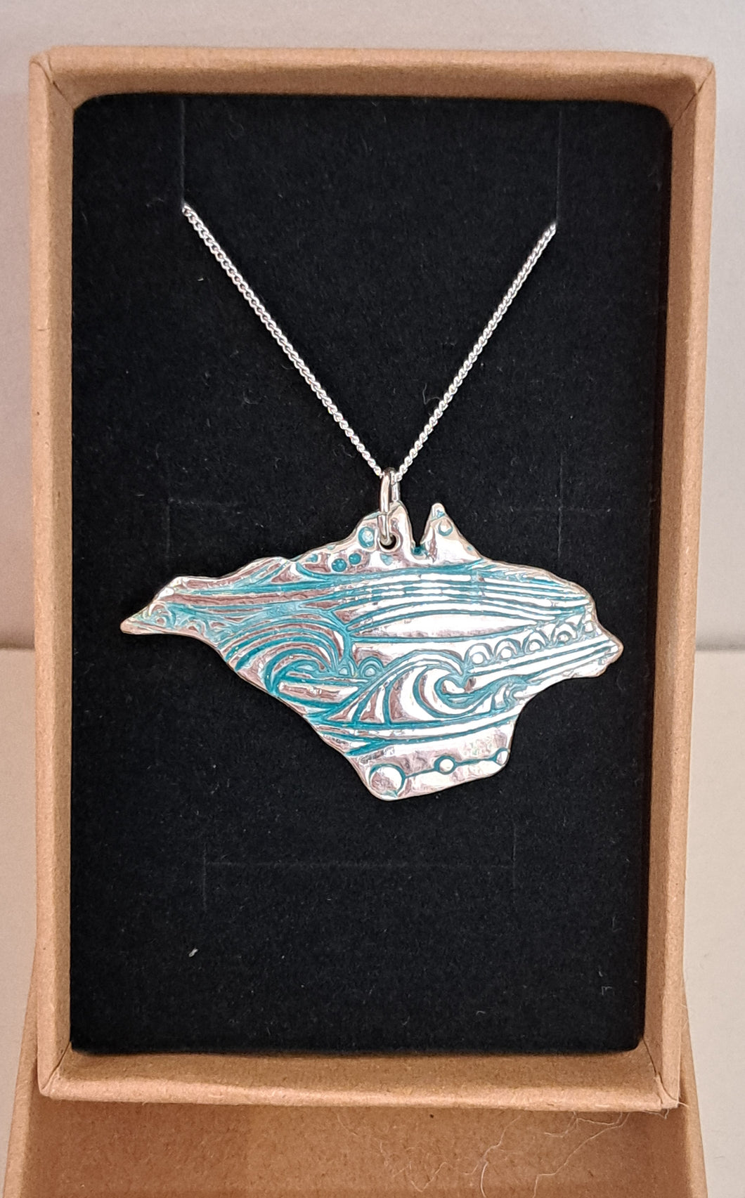 Silver Isle of Wight necklace with blue enamel glaze