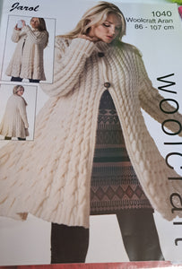 Woolcraft 1040 - Aran Cardigan Knitting Pattern