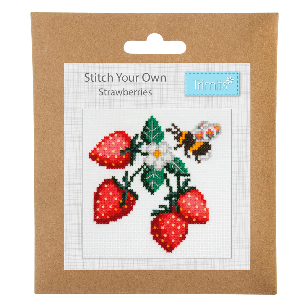 Mini Counted Cross Stitch Kit  - Bee Strawberries
