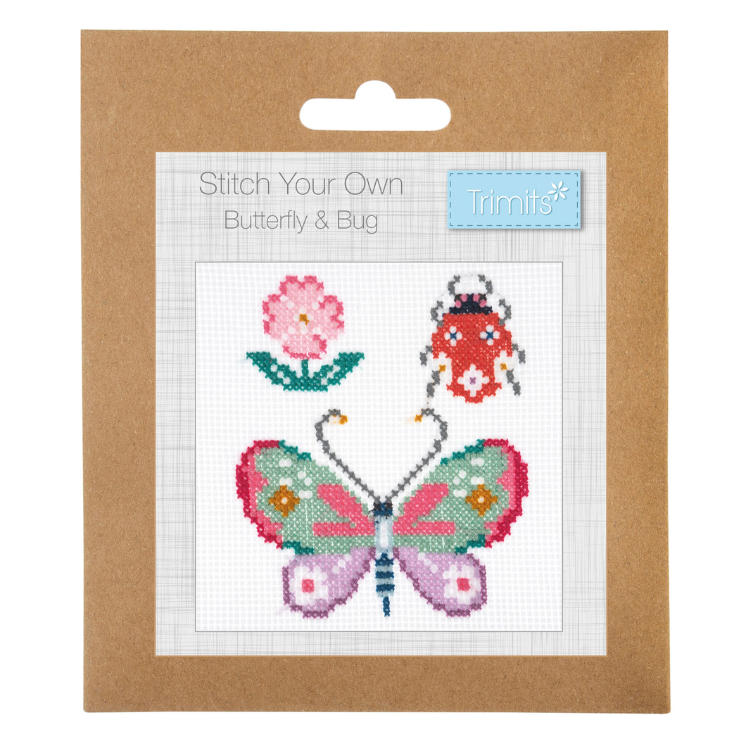Mini Counted Cross Stitch Kit  - Butterfly and Bug