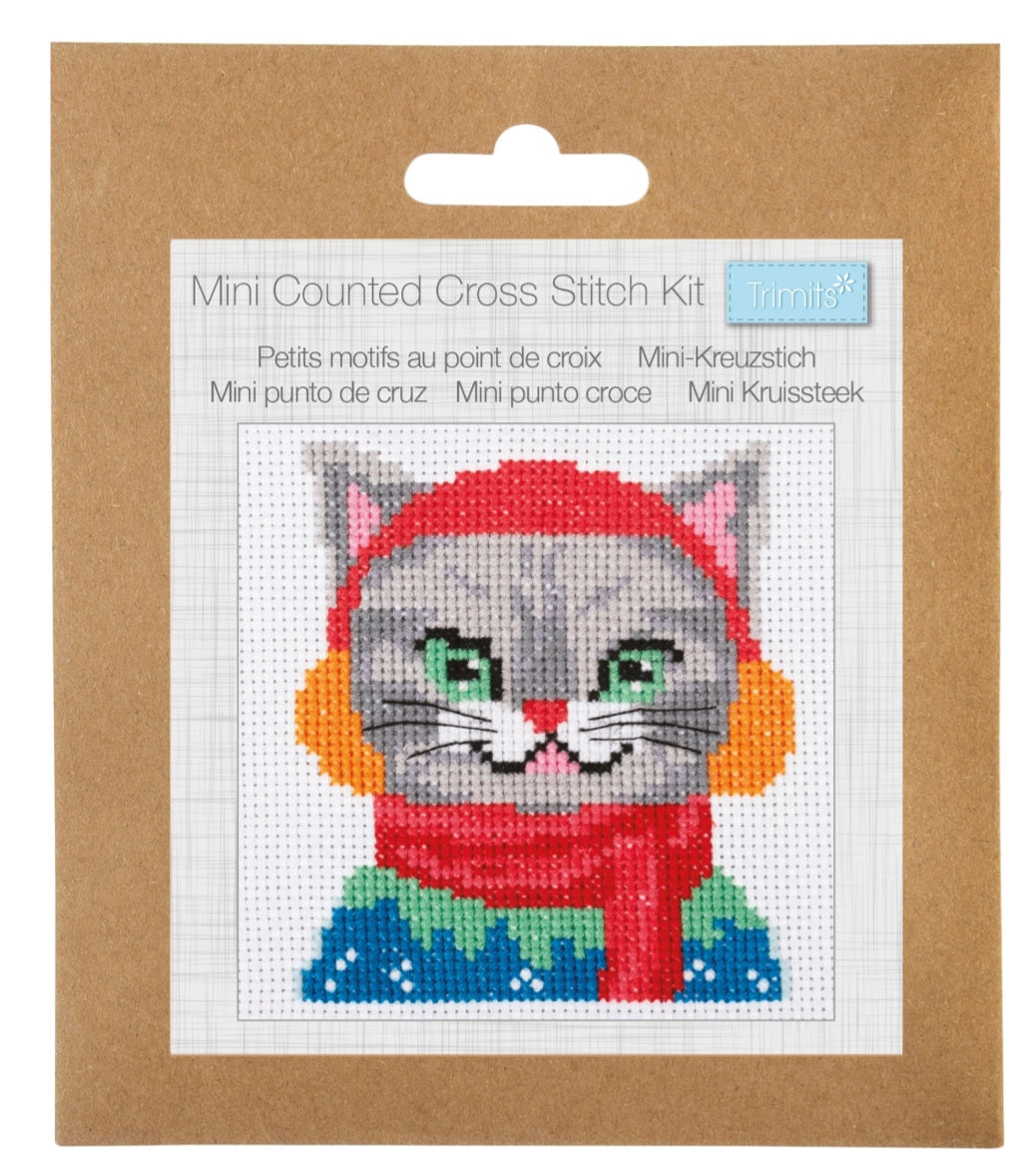 Mini Counted Cross Stitch Kit  - Cat Ear Muffs
