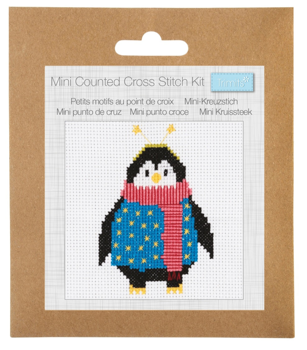 Mini Counted Cross Stitch Kit  - Cozy Penguin