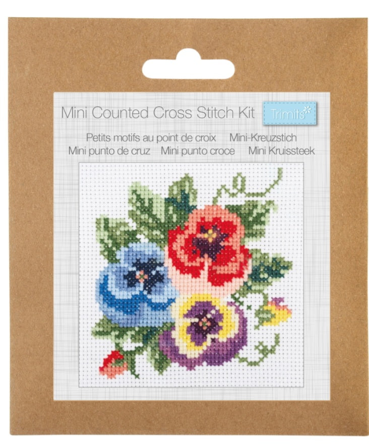 Mini Counted Cross Stitch Kit  - Pansies