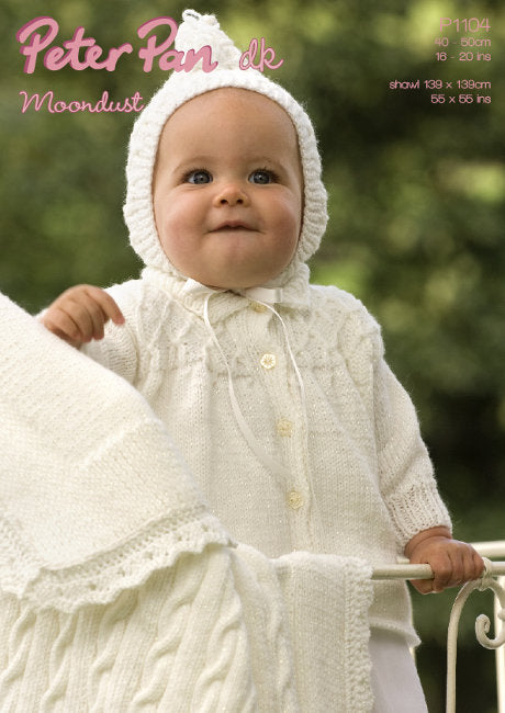 Peter Pan P1104 - Baby Coat, Hood and Blanket Knitting Pattern - 16-20 Inches