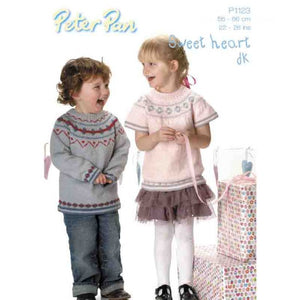 Peter Pan 1123 - Child's Long and Short Sleeved Jumper Knitting Pattern - 20 -26inches