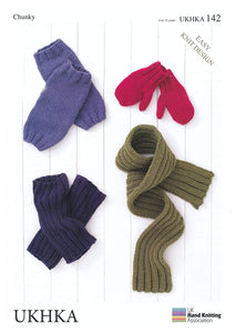 UKHKA 142 - Scarf, Arm Warmers and Mittens Knitting Pattern