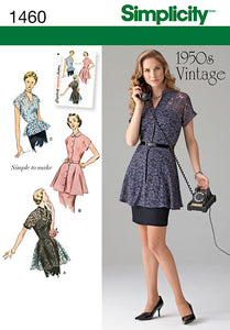 Simplicity 1460 - Ladies 1950's Top Sewing Pattern - Size 6-14