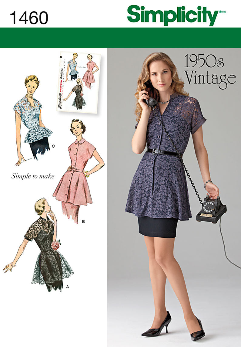 Simplicity 1460 - Ladies 1950's Top Sewing Pattern - Size 6-14