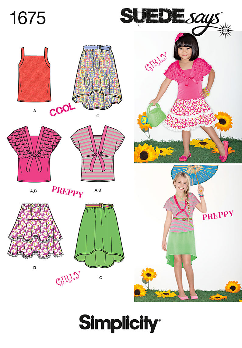 Simplicity 1675 - Child's Skirts and Tops Sewing Pattern - Size 7-14