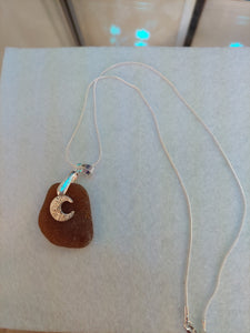 Seaglass Necklace with Moon Charm