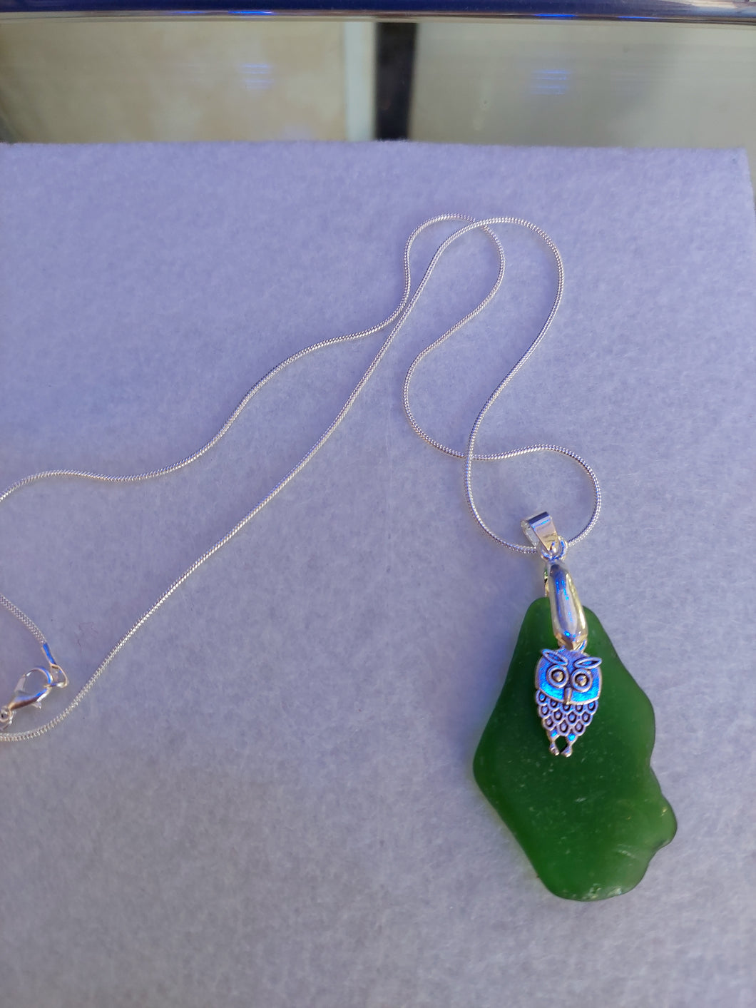 Seaglass Necklace With Owl Charm