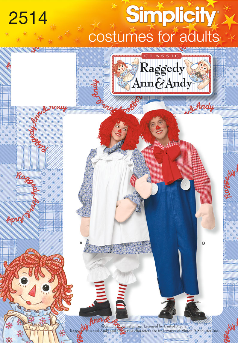 Simplicity 2514 - Raggedy Anne & Andy Costume Sewing Pattern - Size xs-xl