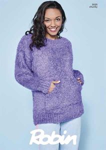 Robin 3025 - Adult Jumper Knitting Pattern - 30/32-46/48 inches