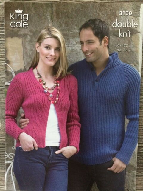 King Cole 3130 - Mens Jumper and Ladies Cardigan Knitting Pattern - 34-48 Inches