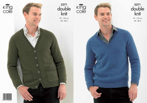 King Cole 3271 - Mens Jumper and Cardigan Knitting Pattern - 38-48 Inches
