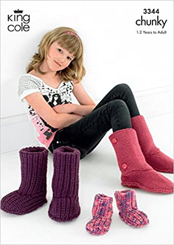King Cole 3344 - Adult and Child Slippers Knitting Pattern