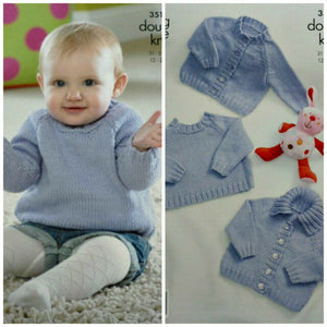 King Cole 3516 - Baby Cardigan and Jumper Knitting Pattern - 12-20 Inches