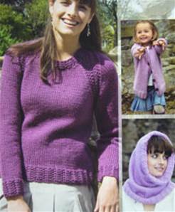 Wendy 5521 - Adult and Child Jumper, Cardigan and Snood  Knitting Pattern - 24-42 inches