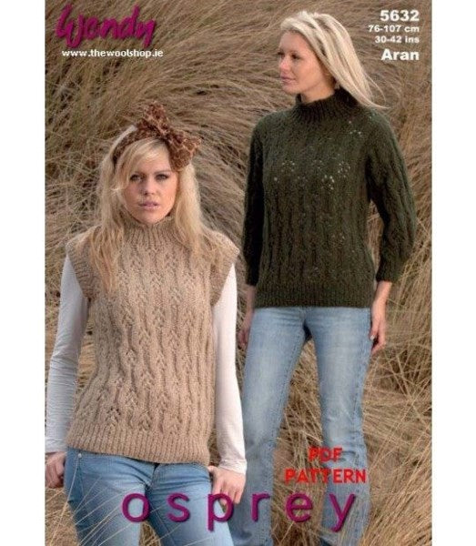 Wendy 5632 - Lacy Jumper Knitting Pattern - 30 - 42 inches