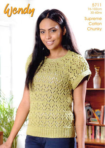 Wendy 5711 - Adult Lacy Top Knitting Pattern - 30-40 inches