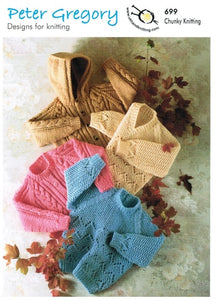 Peter Gregory 699 - Baby Jumpers and Cardigans Knitting Pattern