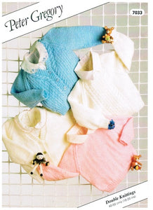 Peter Gregory 7033 - Baby Jumpers and Cardigans Knitting Pattern