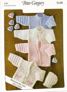 Peter Gregory 7138 - Baby Cardigans and Hat Knitting Pattern