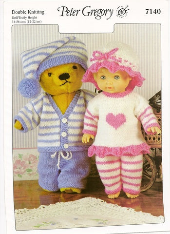 Peter Gregory 7140 - Doll and Teddy Clothes Knitting Pattern