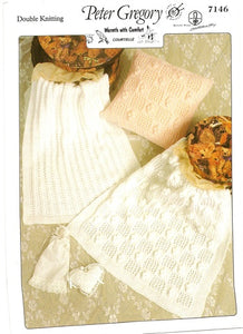 Peter Gregory 7146 - Pram Blankets and Cushion Cover Knitting Pattern