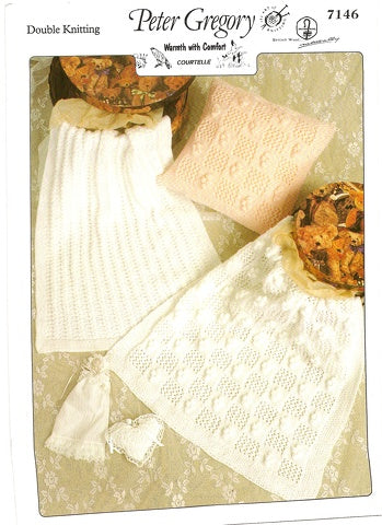 Peter Gregory 7146 - Pram Blankets and Cushion Cover Knitting Pattern