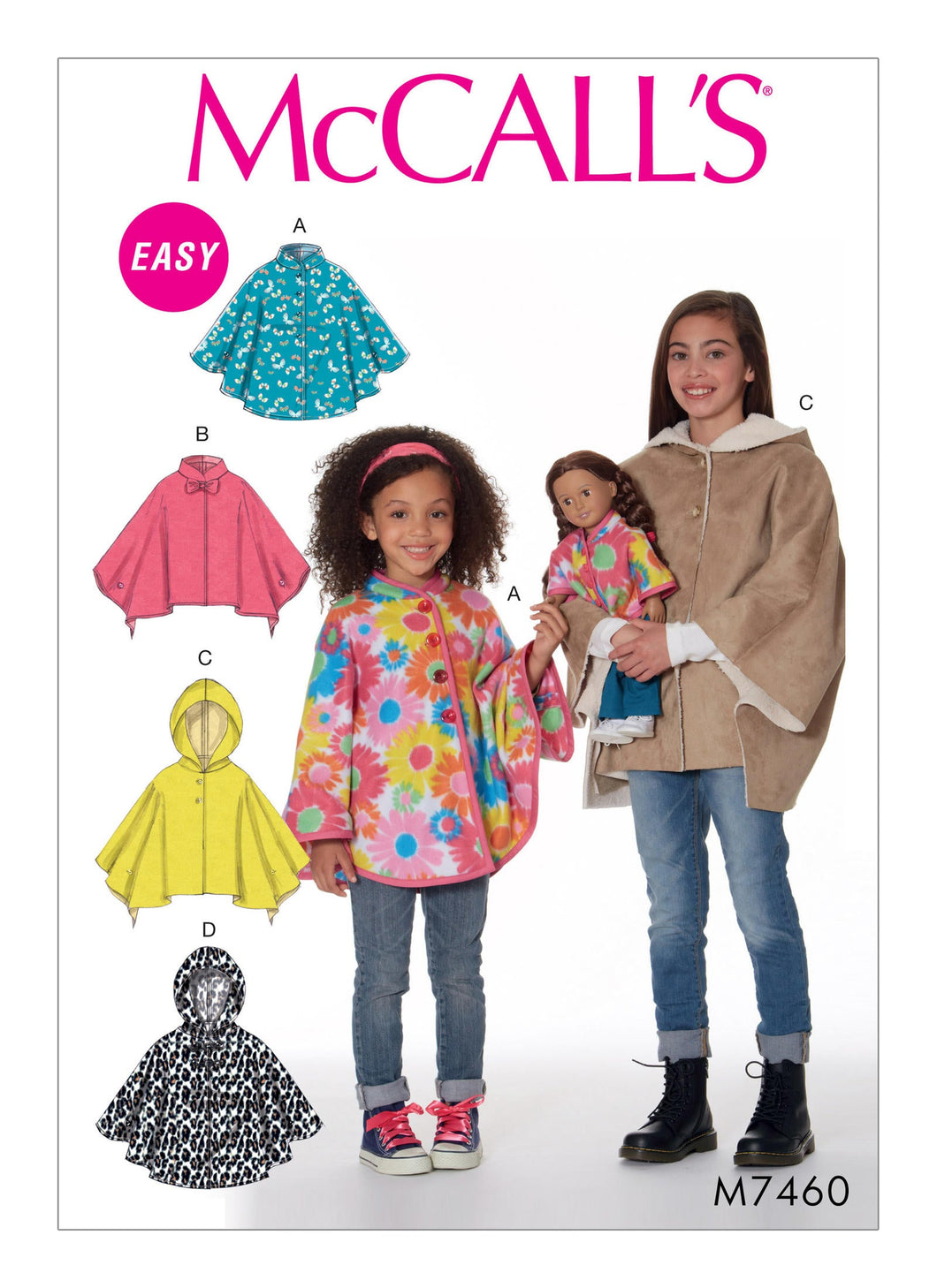 Mccalls 7460 - Childrens Poncho Sewing Pattern - Size 7-14