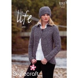 Stylecraft 8263 - Cardigan and Hat Knitting Pattern - 32 - 42 inches