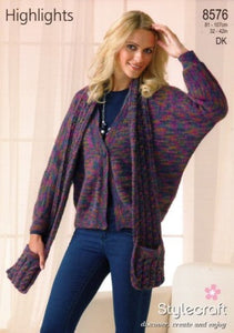 Stylecraft 8576 - Jacket and Scarf Knitting Pattern - 32-42 Inches