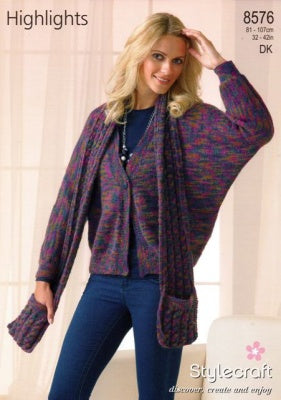 Stylecraft 8576 - Jacket and Scarf Knitting Pattern - 32-42 Inches