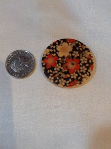 Red and Cream Floral Bamboo Button