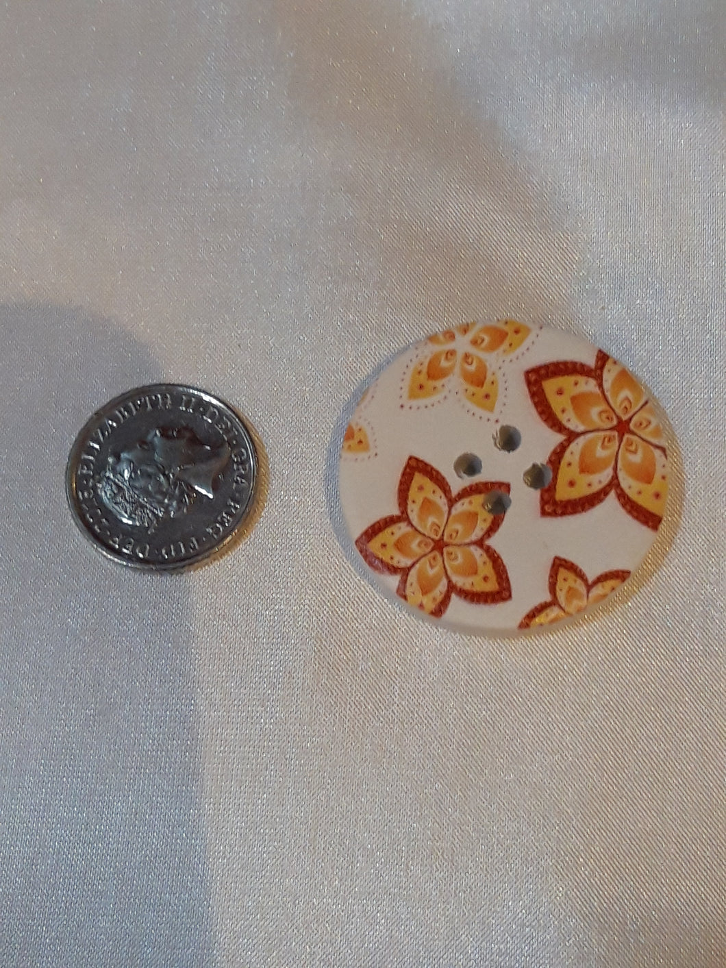 Yellow and Orange Floral Bamboo Button