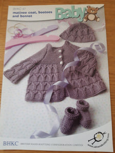 BHKC 47 - Baby 4 ply  - Matinee Coat, Booties and Bonnet - 10"-18"