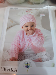UKHKA 112 - Baby Double Knit - Cardigan, Hat and Blanket - 12"-20"