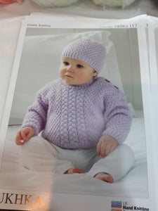 UKHKA 117 - Baby Double Knit - Jumpers, Hat and Scarf - 12"-20"