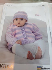 UKHKA 126 - Baby Double Knit - Cardigan, Jumper and Hat - 12"-20"