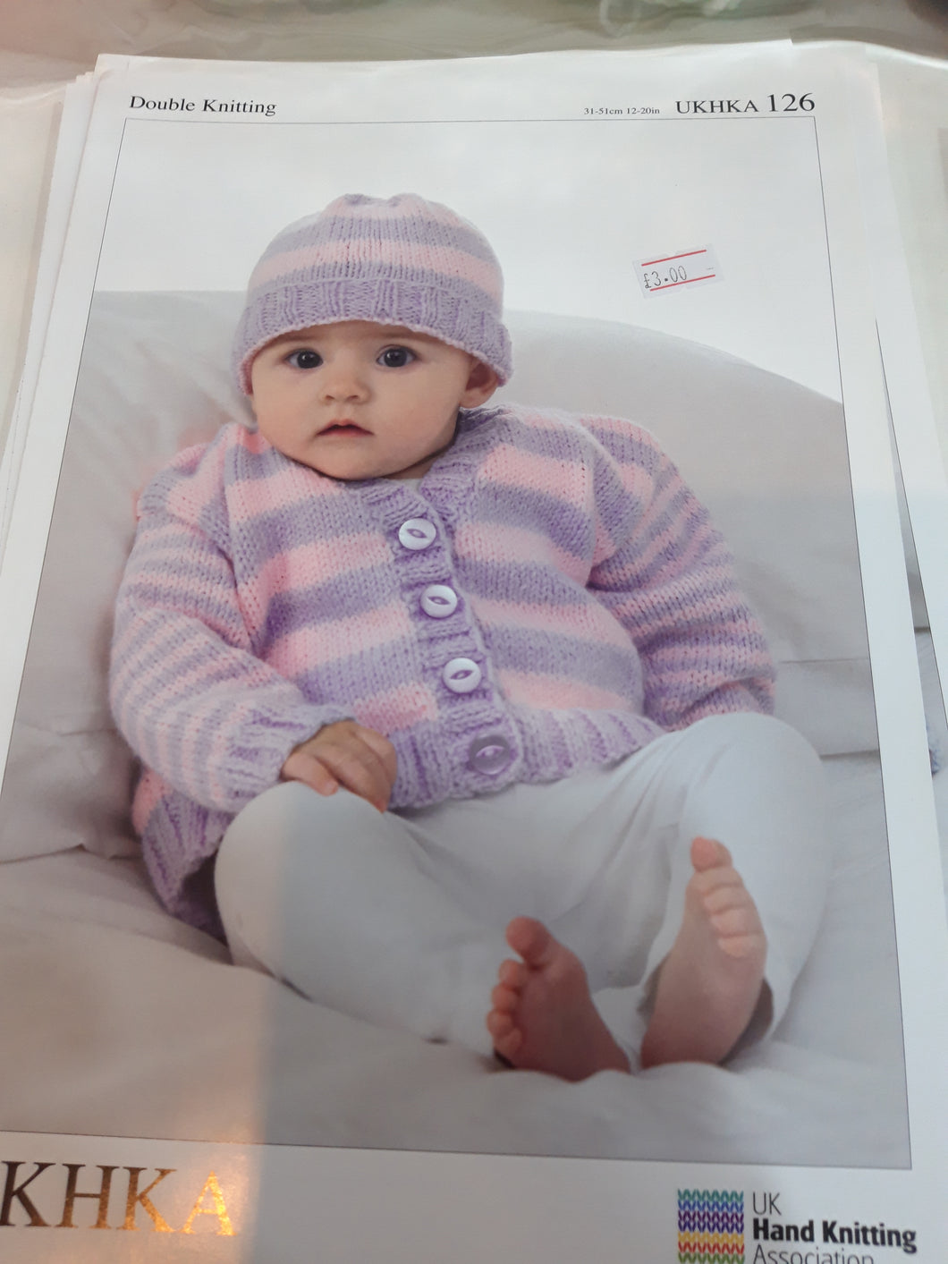 UKHKA 126 - Baby Double Knit - Cardigan, Jumper and Hat - 12
