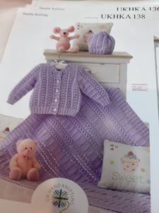 UKHKA 138 - Baby Double Knit - Cardigan, Blanket and Hat - 12"-20"