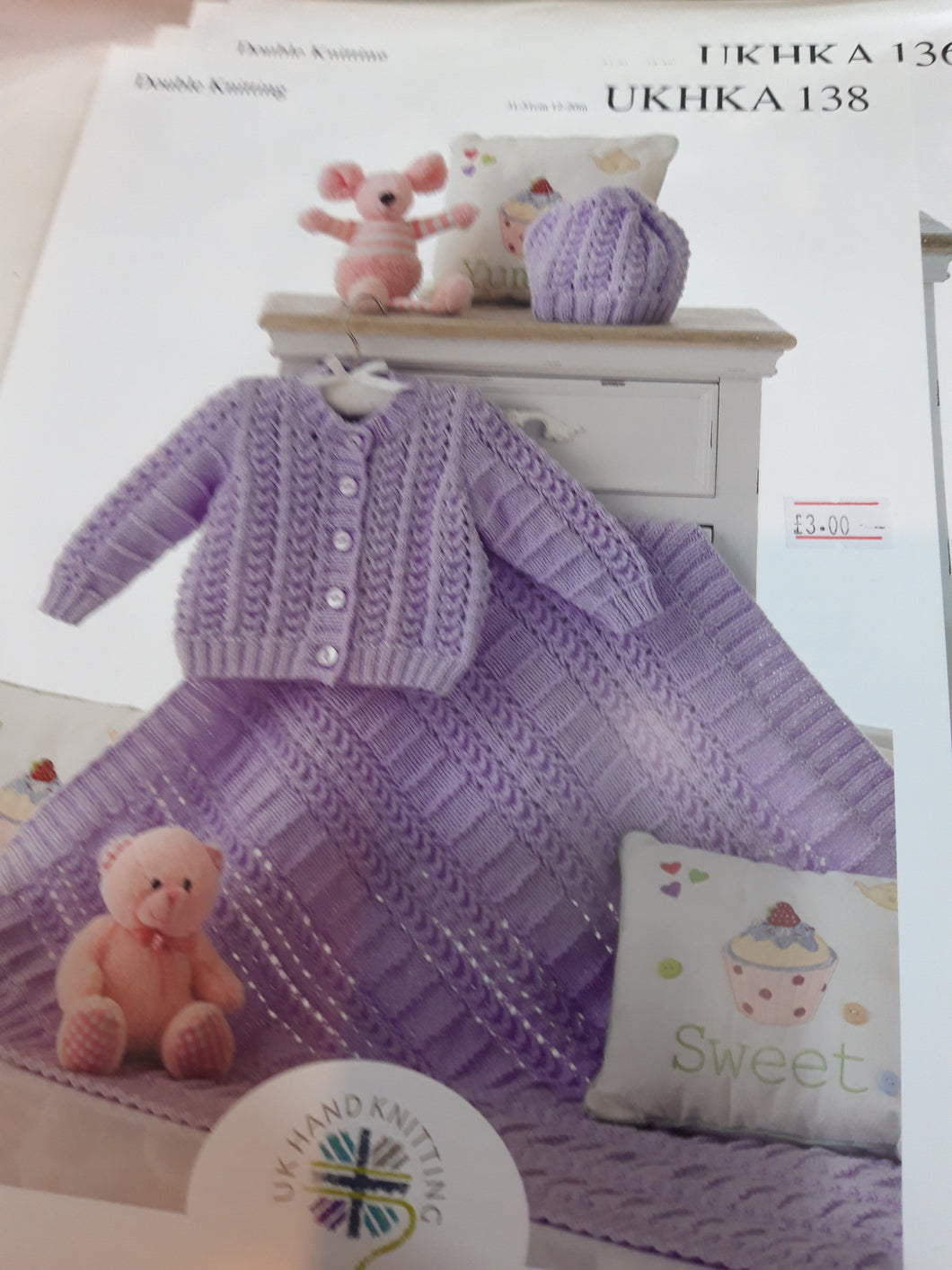 UKHKA 138 - Baby Double Knit - Cardigan, Blanket and Hat - 12