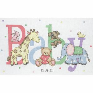 Counted Cross Stitch Kit - Baby Birth Record - Baby Animals 2