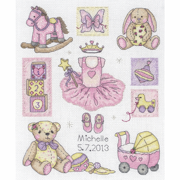 Counted Cross Stitch Kit - Baby Birth Record - Girl