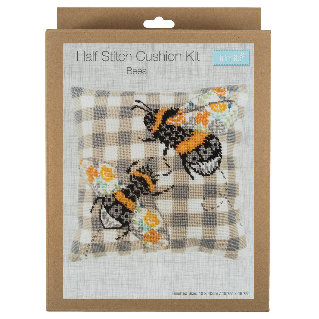 Half ,Cross Stitch Cushion Kit  - Gingham Bee