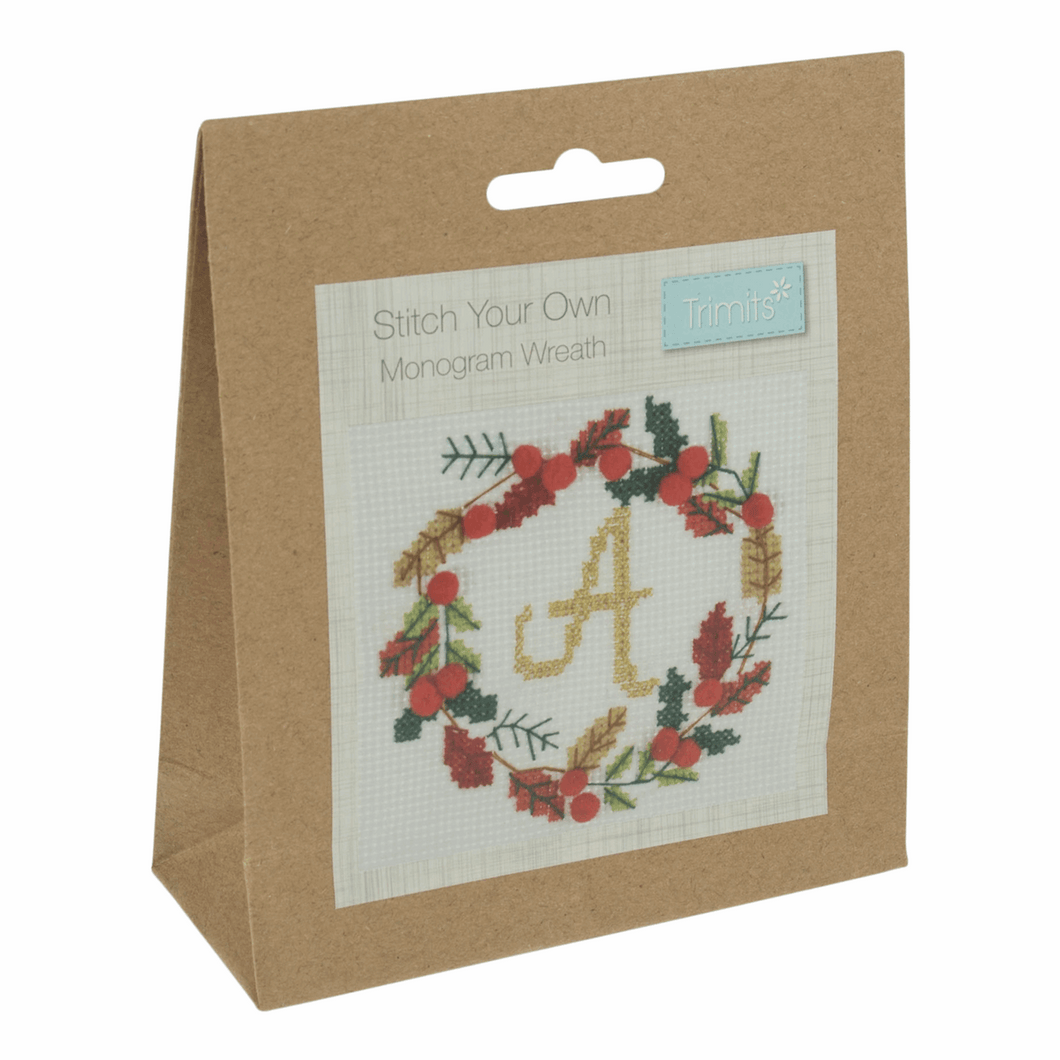Mini Counted Cross Stitch Kit  - Monogram Wreath